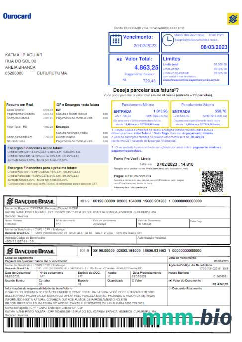 Brasil Banco Do Brasil narzędzie bill Word i PDF szablon